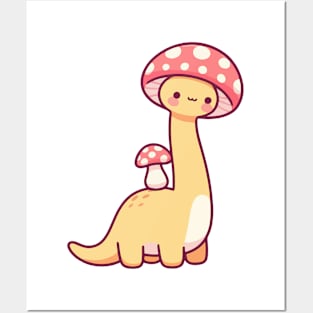 Kawaii simple Mushroom Hat Dinosaur Brontosaurus Posters and Art